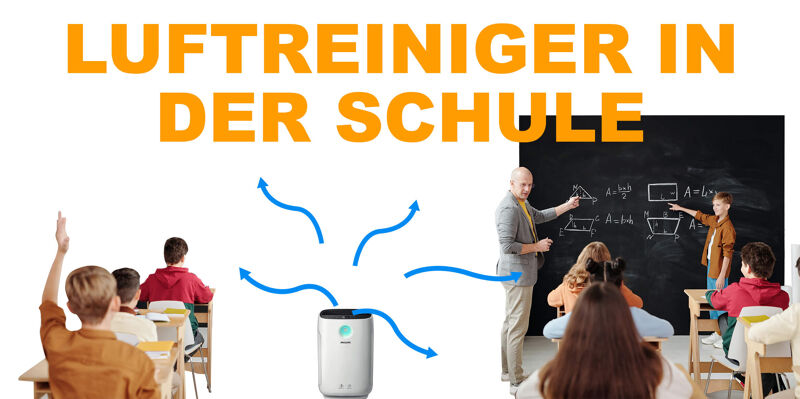 Очиститель воздуха очищает воздух в классе в школе.